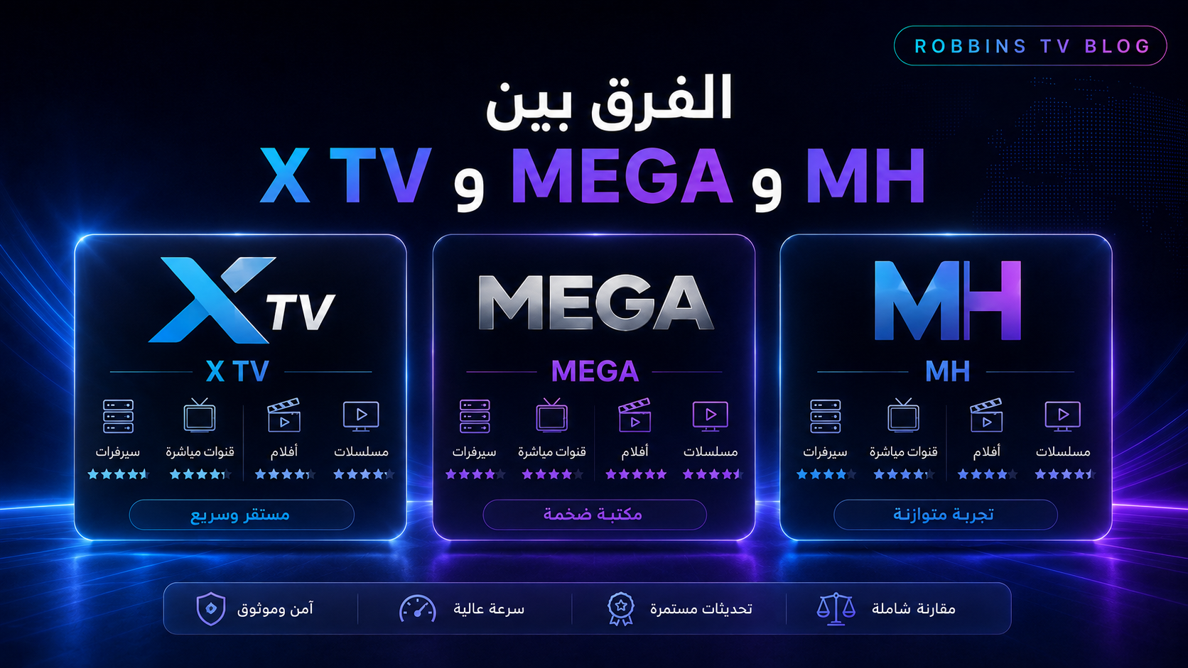 مقارنة MH وMEGA وX TV: الأسعار والبث والأفلام والمسلسلات